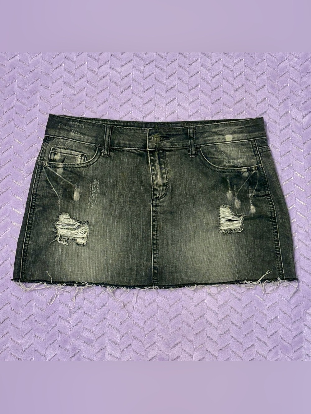 Heritage 1981 Grey Distressed Denim Mini Skirt
